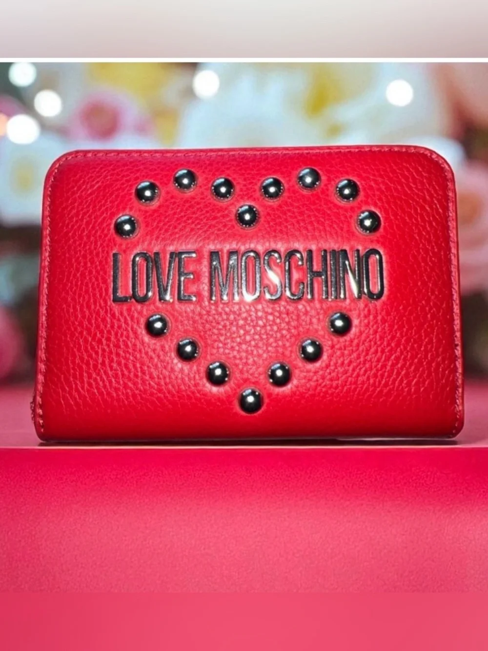 Love Moschino Red Heart Studded Wallet NWT